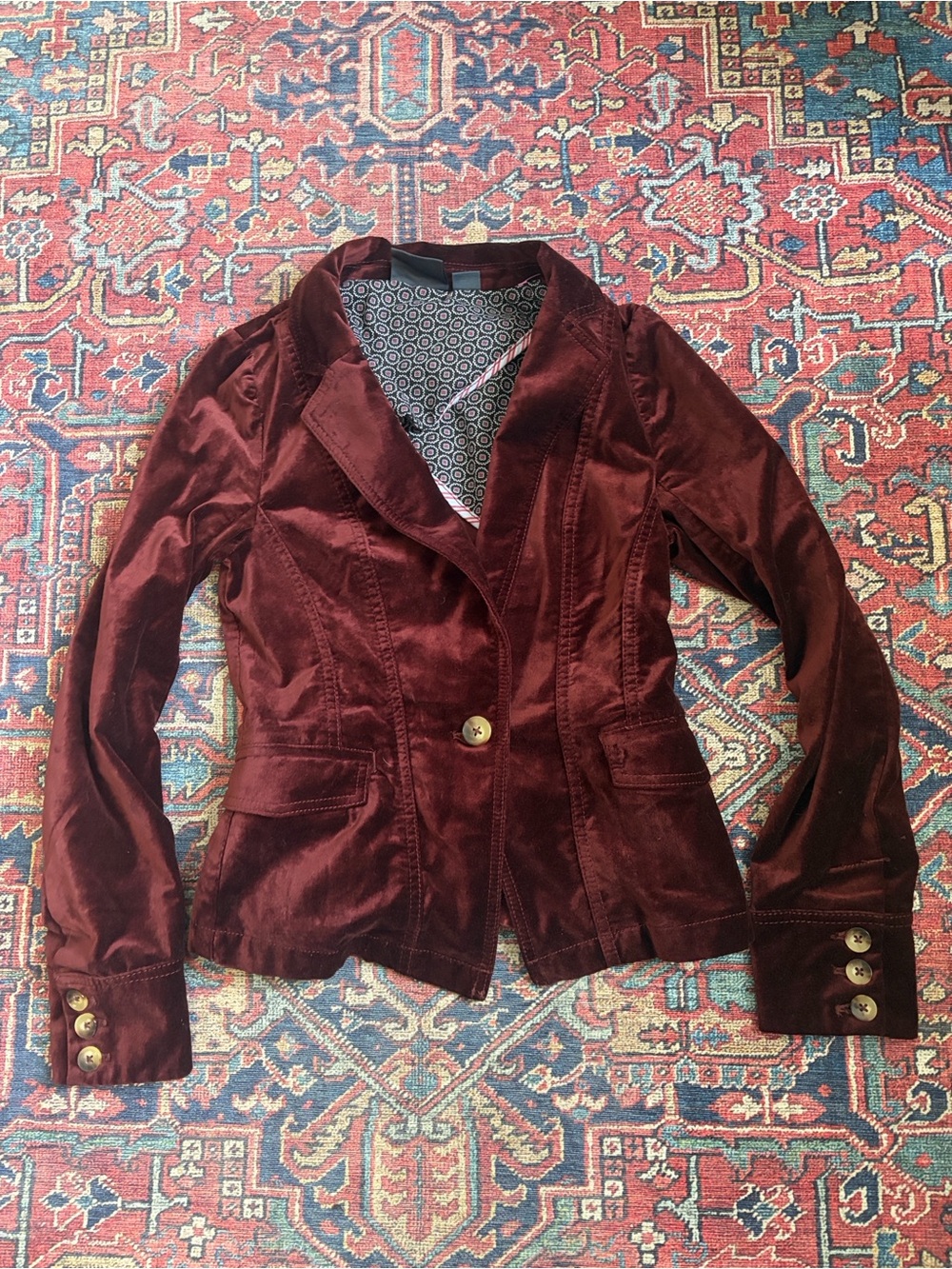 Velvet Single-Button Blazer Jacket - Deep Burgundy Maeve for Anthropologie